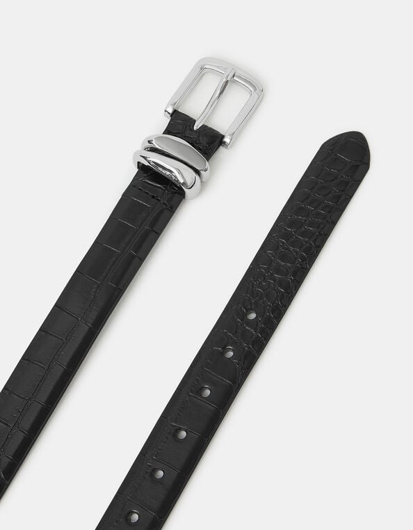 Faux Croc Skin Belt , Black (BLACK), large