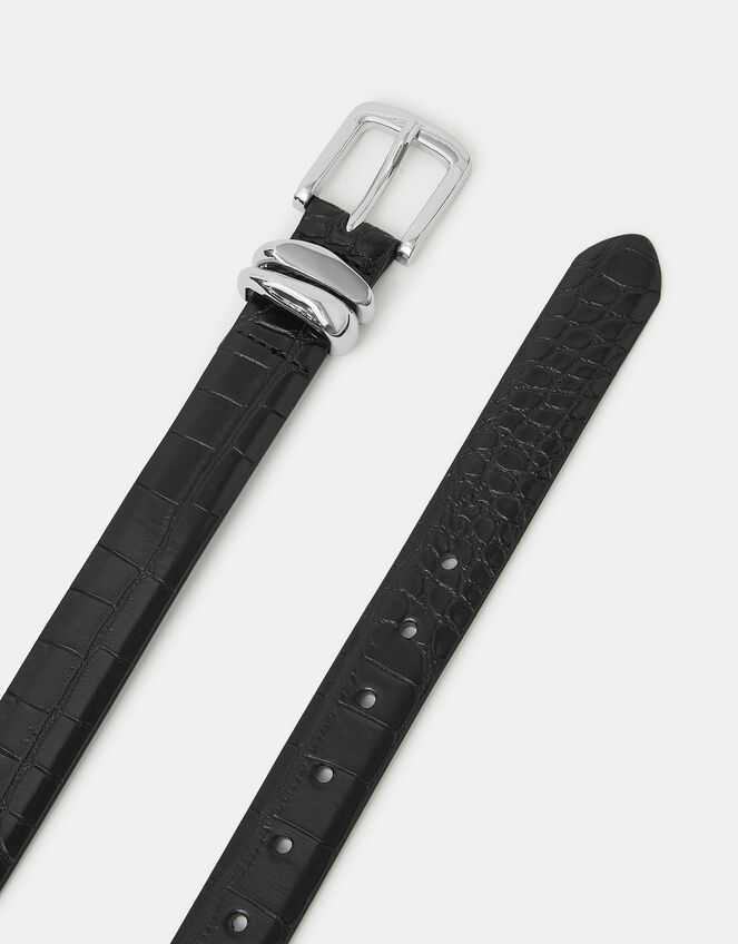 Faux Croc Skin Belt , Black (BLACK), large