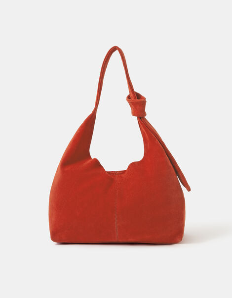Slouchy Knot Leather Shoulder Bag, Orange (ORANGE), large
