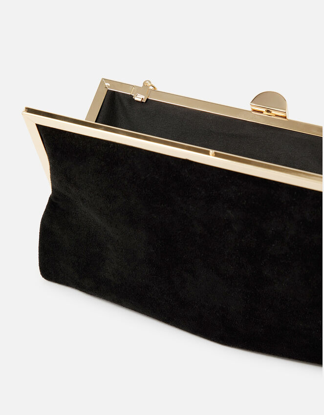Suedette Clipframe Clutch Bag, Black (BLACK), large