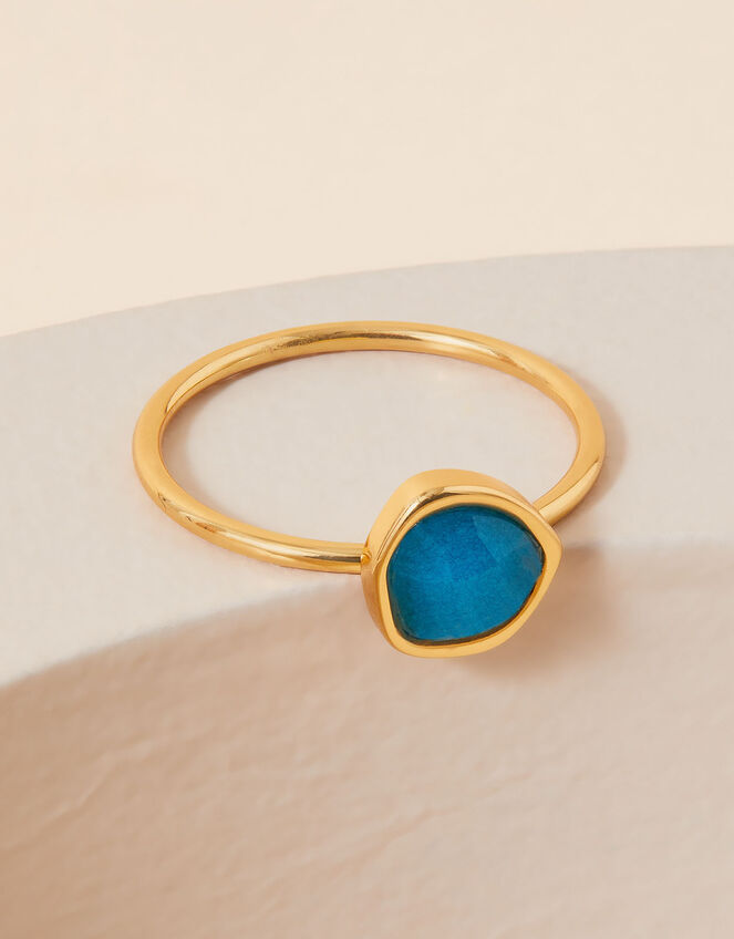 Gold-Plated Healing Stone Apatite Ring, Blue (BLUE), large