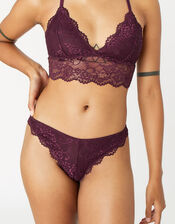 Floral Lace Brazilian Knickers, Red (BURGUNDY), large