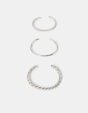 3-Pack Twisted Bangles, Silver (SILVER), large