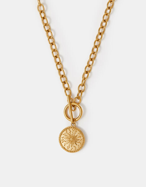 Stainless Steel Sun Coin Pendant Necklace, , large