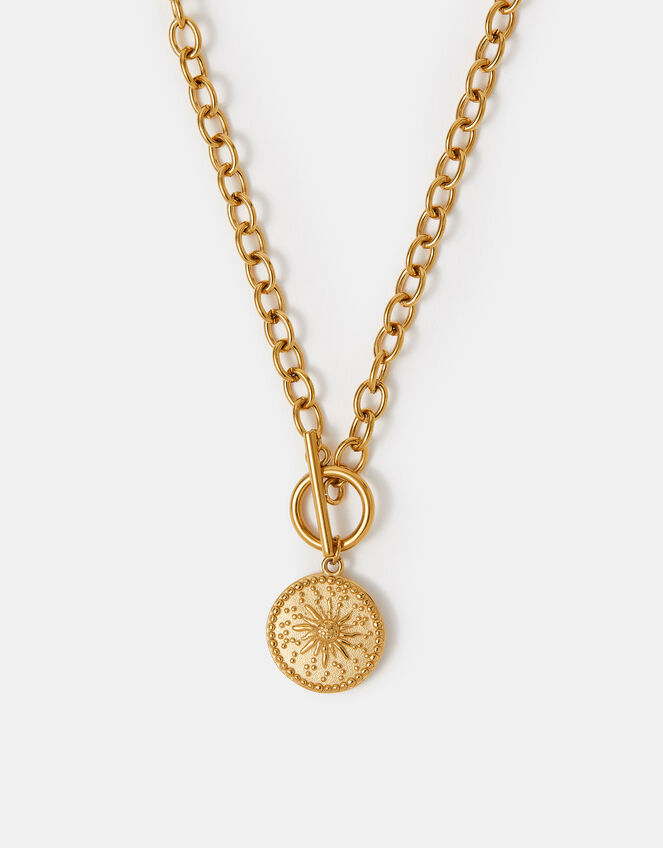 Stainless Steel Sun Coin Pendant Necklace, , large