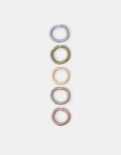 5-Pack Ruched Satin Hair Bands, Multi (PASTEL MULTI), large