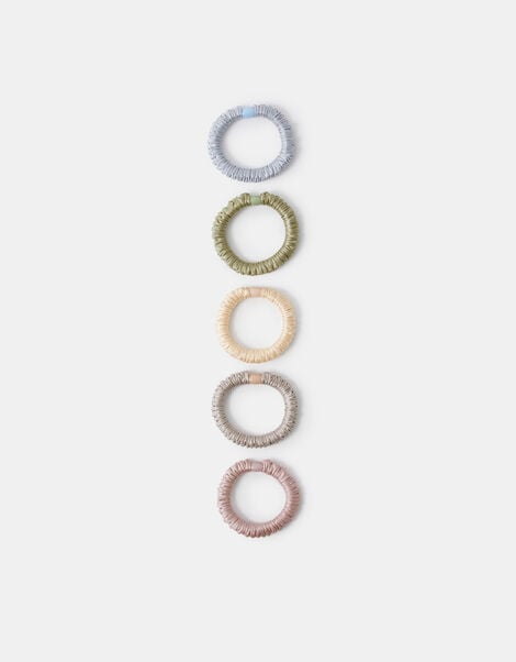 5-Pack Ruched Satin Hair Bands, Multi (PASTEL MULTI), large