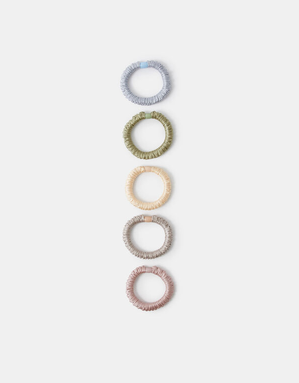 5-Pack Ruched Satin Hair Bands, Multi (PASTEL MULTI), large