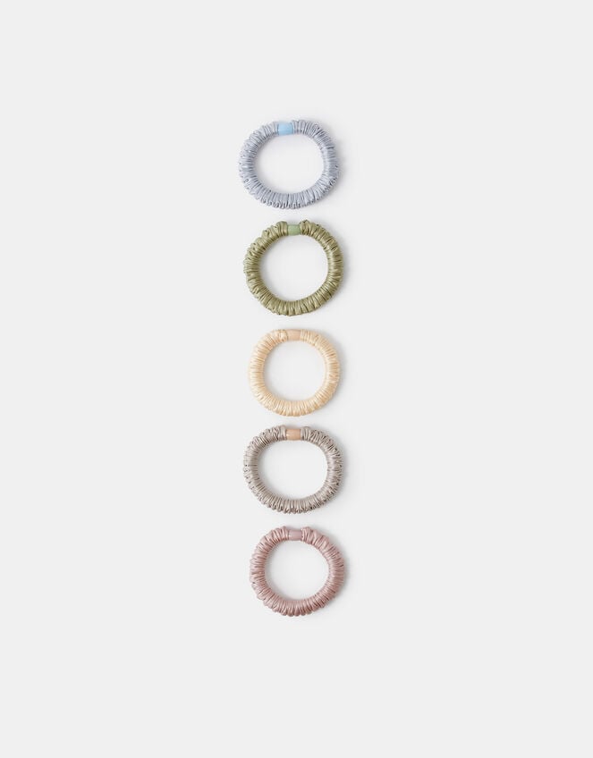 5-Pack Ruched Satin Hair Bands, Multi (PASTEL MULTI), large