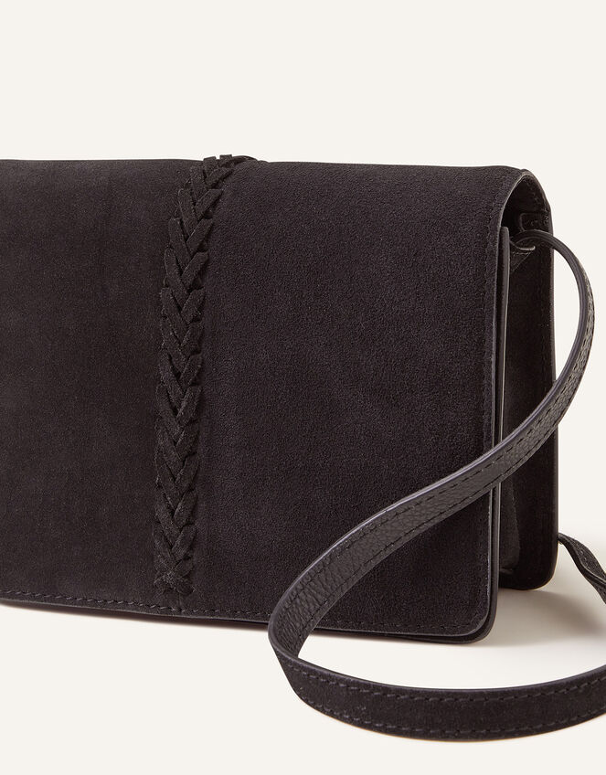 Suede Stitch Detail Cross-Body Bag, Black (BLACK), large