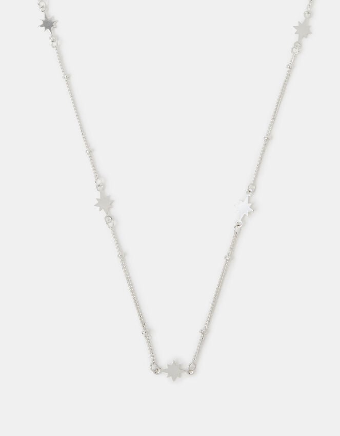 Sterling Silver-Plated Star Station Necklace, , large