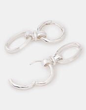 Sterling Silver-Plated Knot Link Drop Hoop Earrings, , large