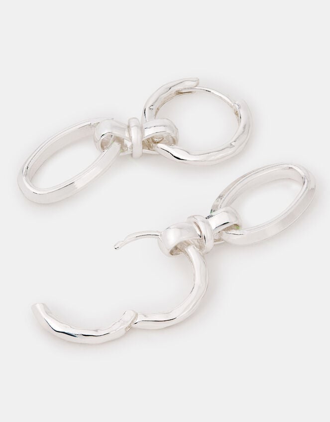 Sterling Silver-Plated Knot Link Drop Hoop Earrings, , large
