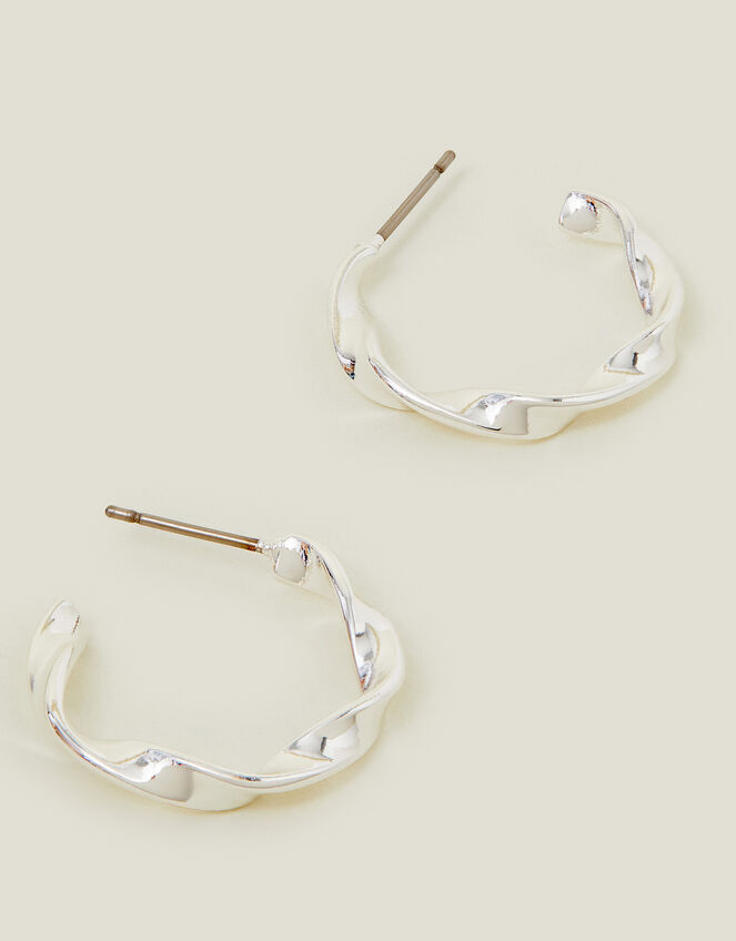 Sterling Silver-Plated Twist Hoop Earrings, , large