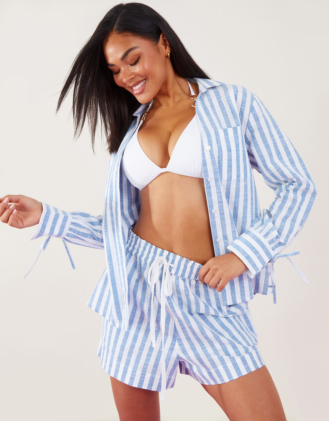Stripe Co-ord Beach Shirt, Blue (LIGHT BLUE), large
