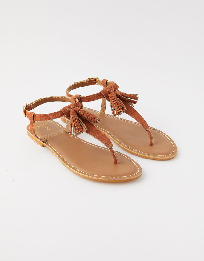 Suede Tassel Sandals, Tan (TAN), large
