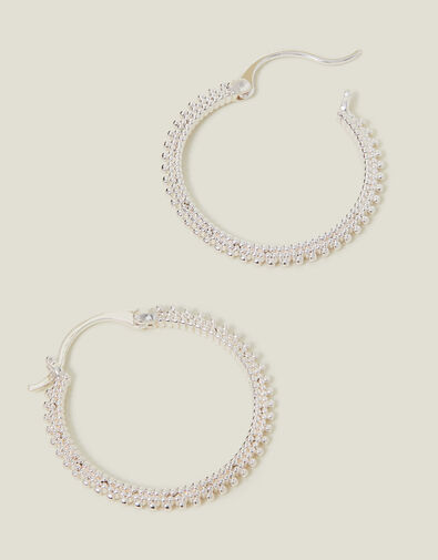 Sterling Silver-Plated Bobble Hoop Earrings, , large