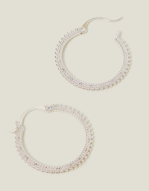 Sterling Silver-Plated Bobble Hoop Earrings, , large