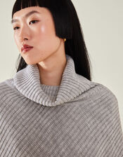 Roll Neck Rib Knit Poncho, , large