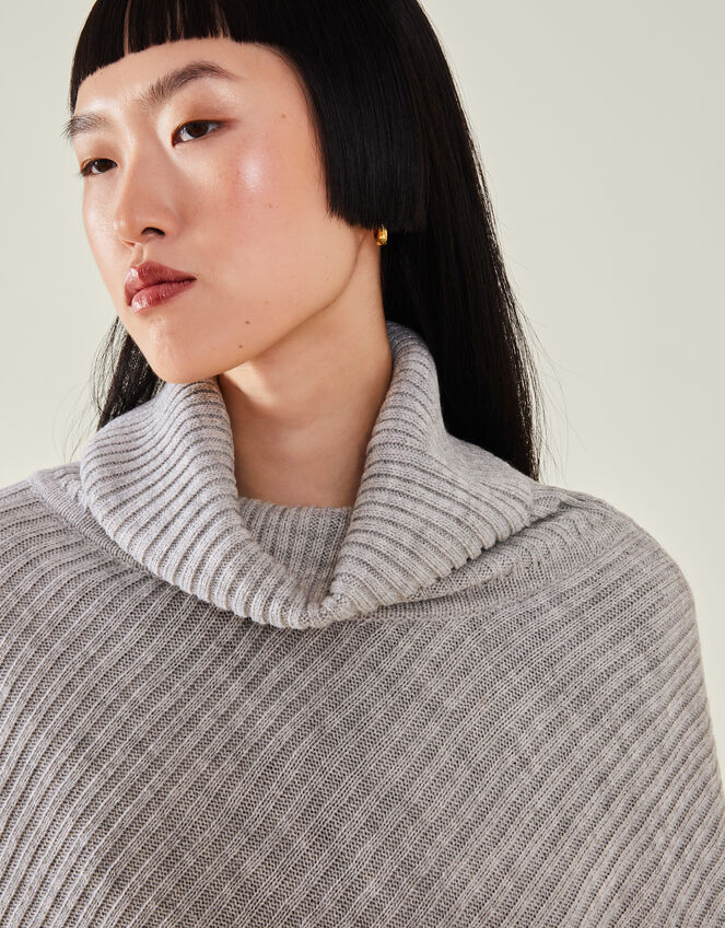 Roll Neck Rib Knit Poncho, , large