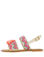 Chevron Beaded Tassel Sandals, Pink (PINK), large