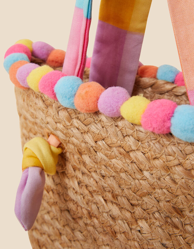 Kids Pom-Pom Straw Bag, , large