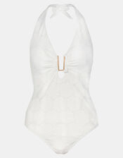 Seashell Halter Swimsuit, White (WHITE), large