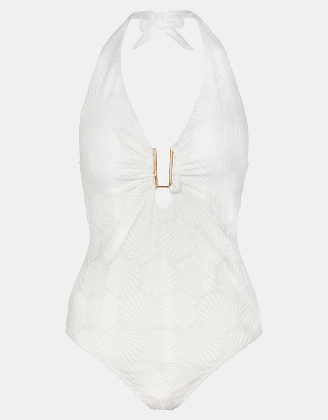 Seashell Halter Swimsuit, White (WHITE), large