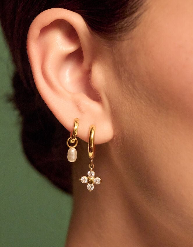 2-Pack Stainless Steel Drop Hoop Earrings, , large