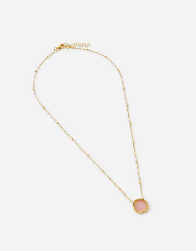 Gold-Plated Healing Stone Rose Quartz Pendant Necklace, , large