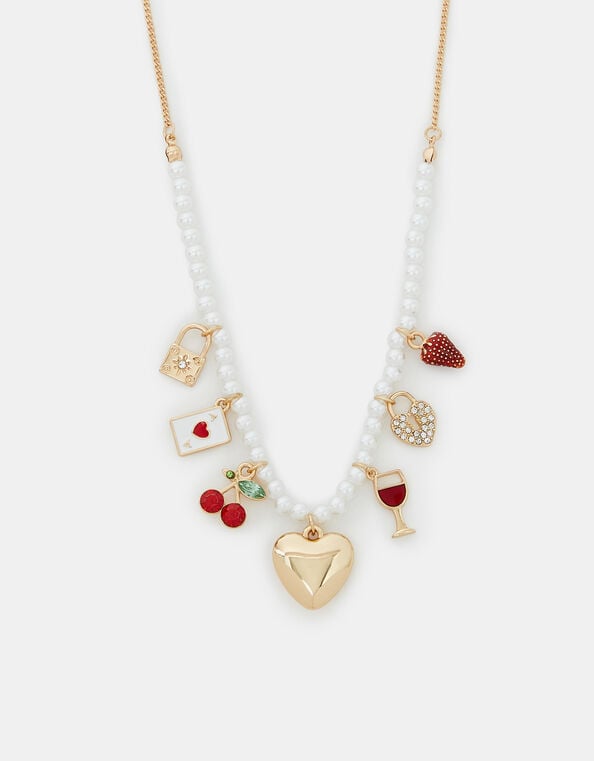 Pearl Beaded Charm Necklace, , large