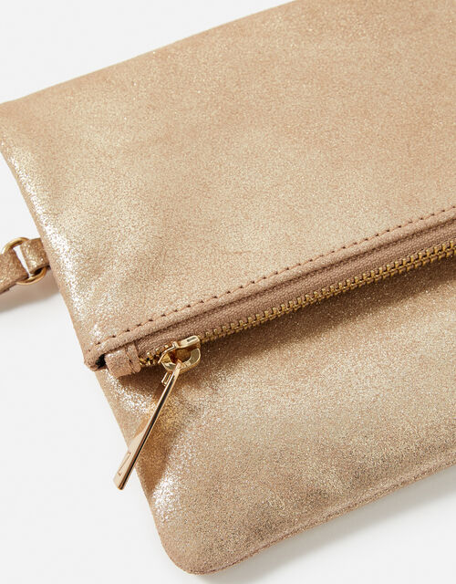 Carley Leather Clutch Bag, Gold (GOLD), large