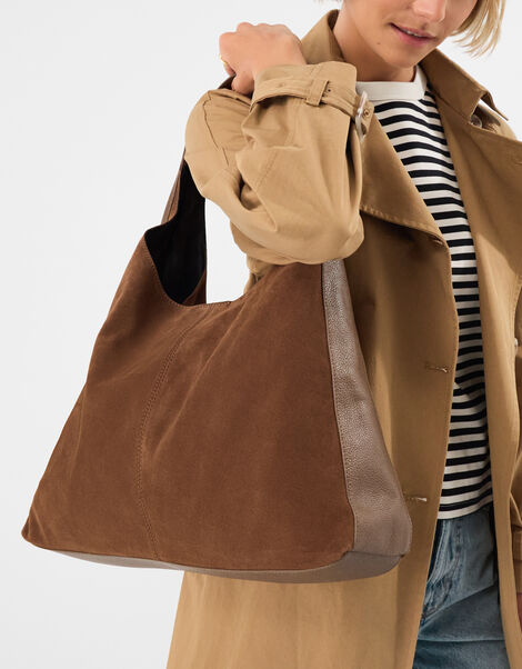 Slouchy Suede Shoulder Bag, Tan (TAN), large