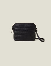 Leather Woven Cross-Body Bag, Black (BLACK), large