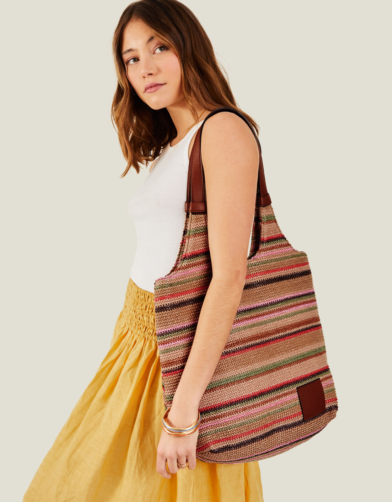 Striped store shoulder bag