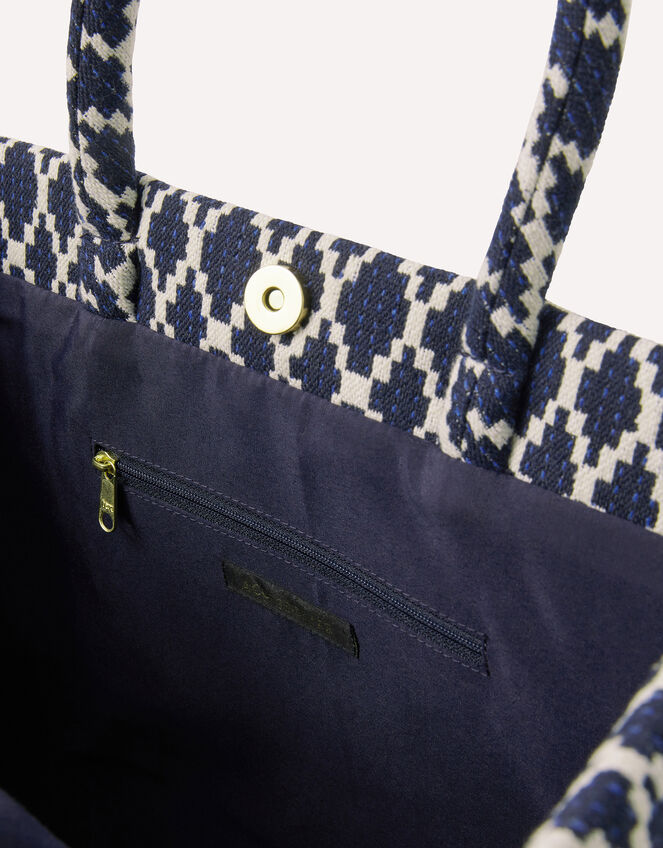 Geometric Print Textile Handbag, , large