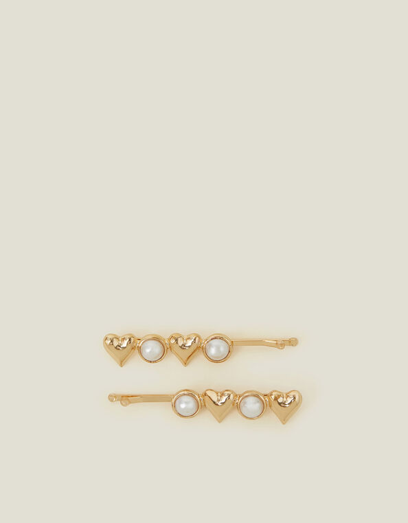 2-Pack Heart Pearl Hair Slides, , large