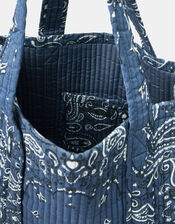Paisley Print Quilted Shopper Bag, , large