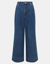 Pleat Waist Wide Leg Jeans, Blue (BLUE), large