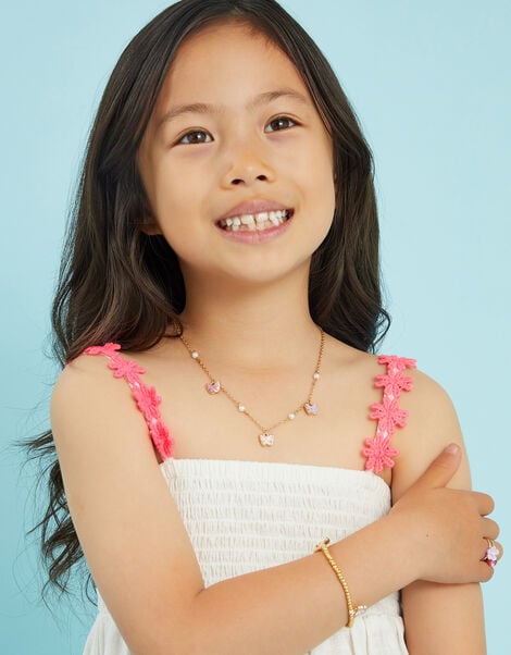 Girls Butterfly Charm Necklace and Bracelet Set, , large