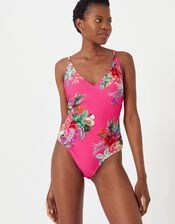 Tropical Plunge Ring Detail Swimsuit, Pink (PINK), large