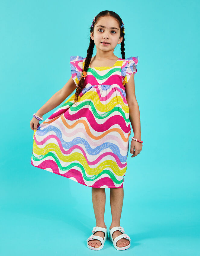 Girls Wavy Stripe Dress, Multi (BRIGHTS MULTI), large