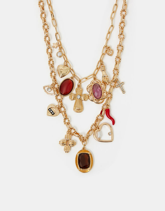 Baroque Charm Layered Necklace Gold, , large