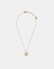 14ct Gold-Plated Rose Quartz Clover Pendant Necklace, , large