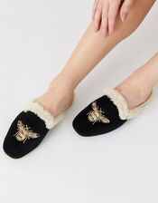 Embellished Bee Mule Slippers, Black (BLACK), large