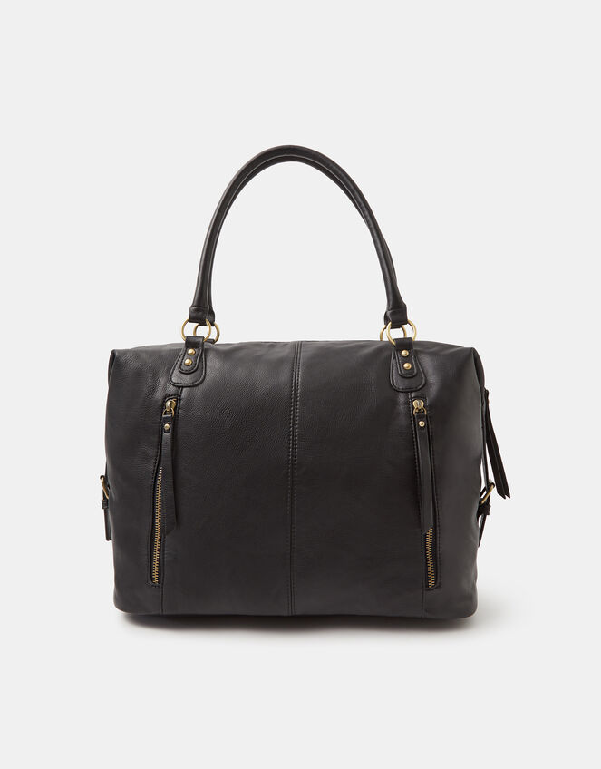 Double Zip Front Shoulder Bag, Black (BLACK), large