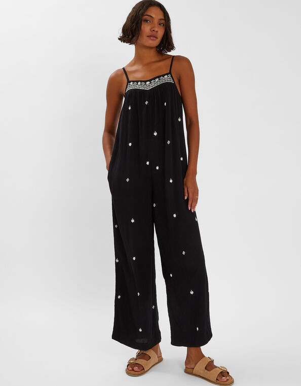 Embroidered Beach Jumpsuit, Black (BLACK), large