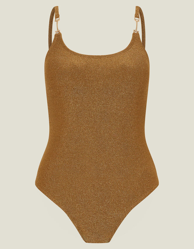 Metal Strap Shimmer Swimsuit, Gold (GOLD), large