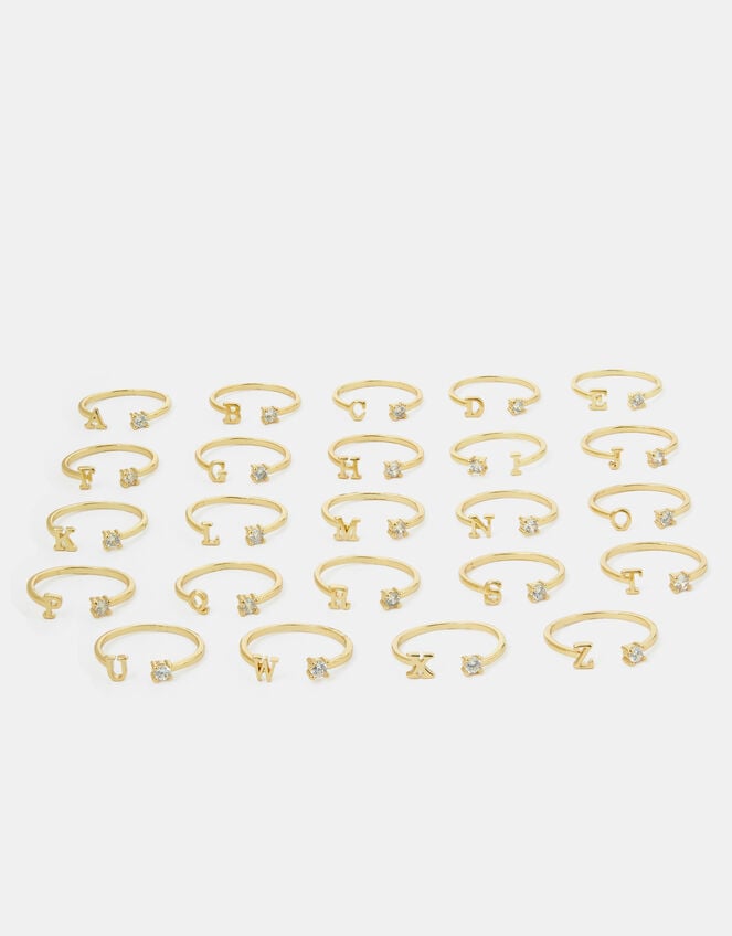 14ct Gold-Plated Adjustable Initial Ring, Gold (GOLD), large