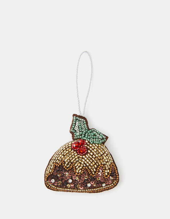 Christmas Pudding Embellished Tree Decoration, , large